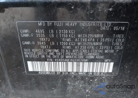 2016 Subaru Outback 2.5I Limited из США, поврежденный, VIN 4S4BSANC0G3347408